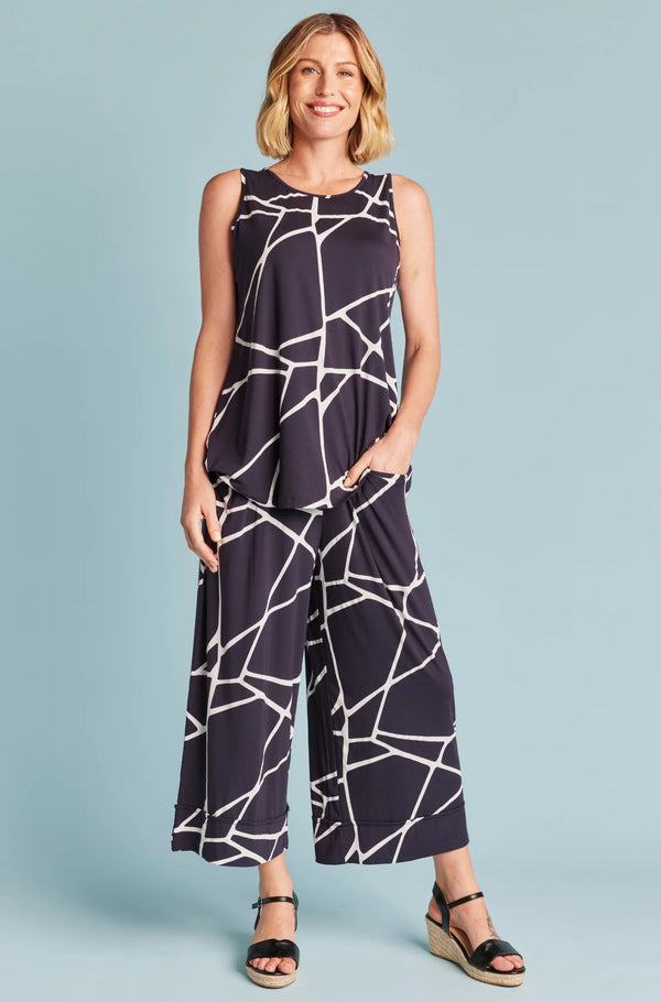 Tani - Culotte Resort Pant | Navy Marble