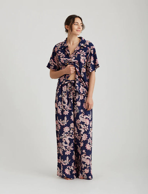 Papinelle - Abigail Paisley Full Length Pant | Navy