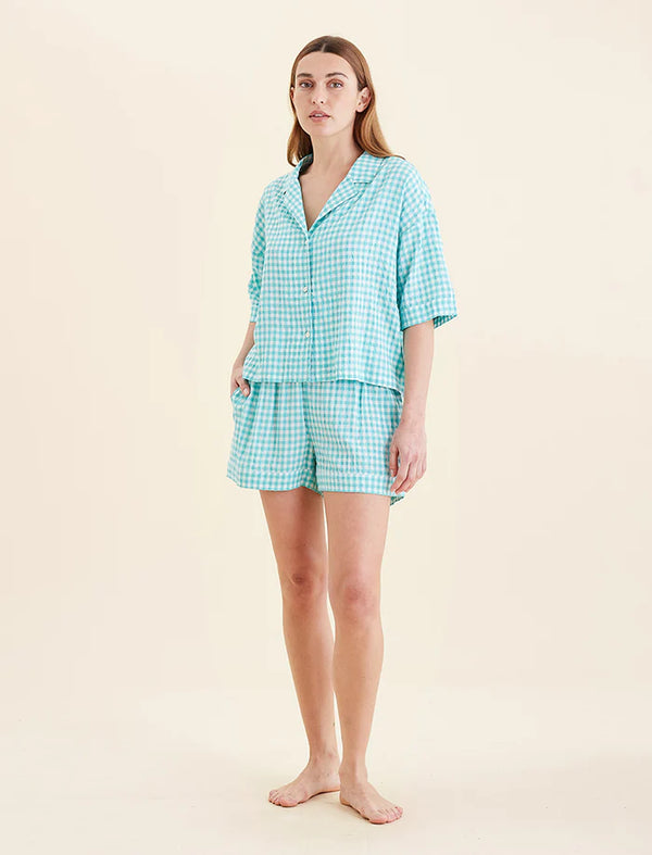 Papinelle - Sabine Seersucker Stripe Boxer PJ Set | White/French Blue