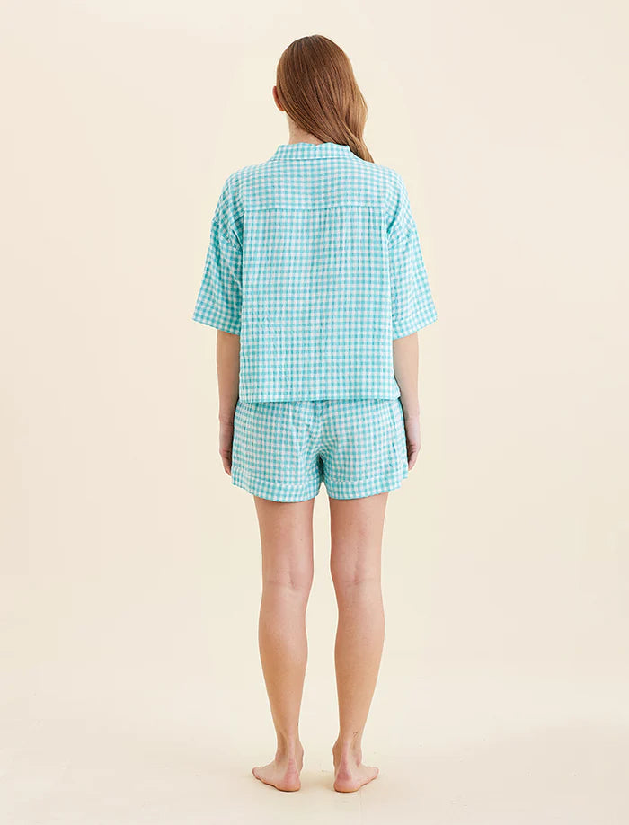 Papinelle - Sabine Seersucker Stripe Boxer PJ Set | White/French Blue