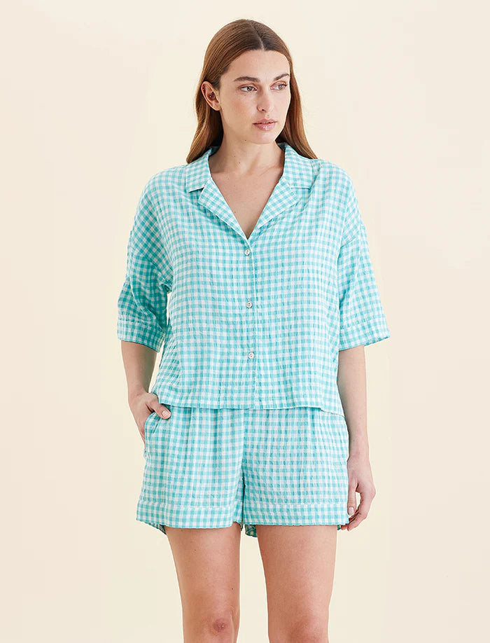 Papinelle - Sabine Seersucker Stripe Boxer PJ Set | White/French Blue