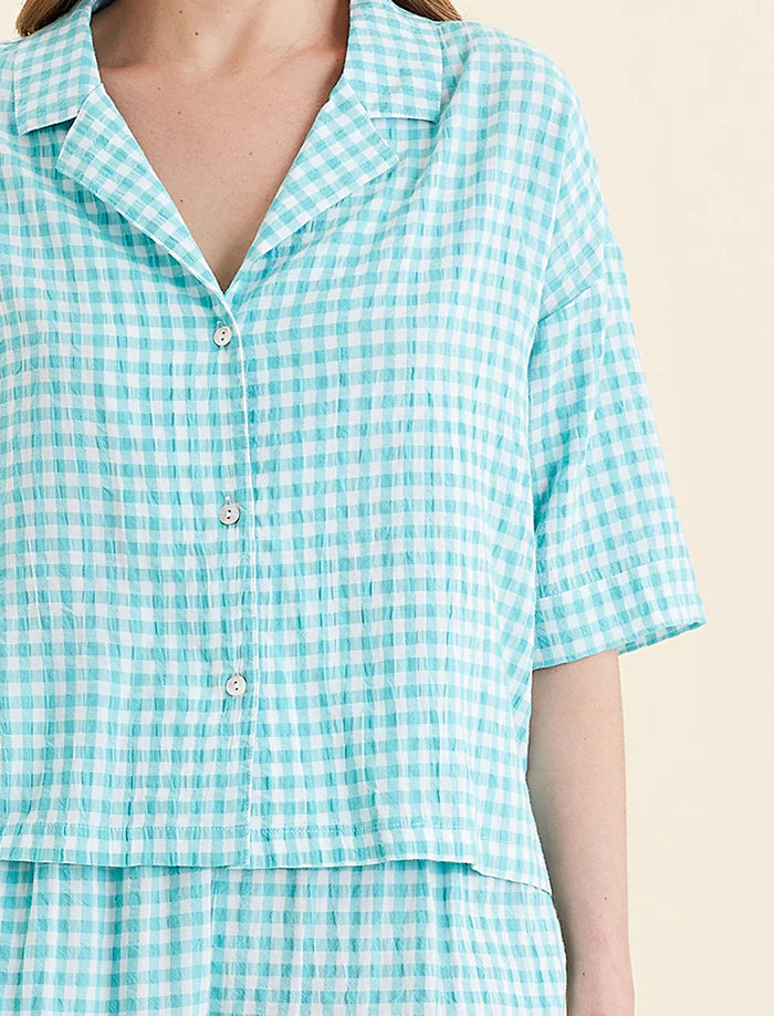 Papinelle - Sabine Seersucker Stripe Boxer PJ Set | White/French Blue