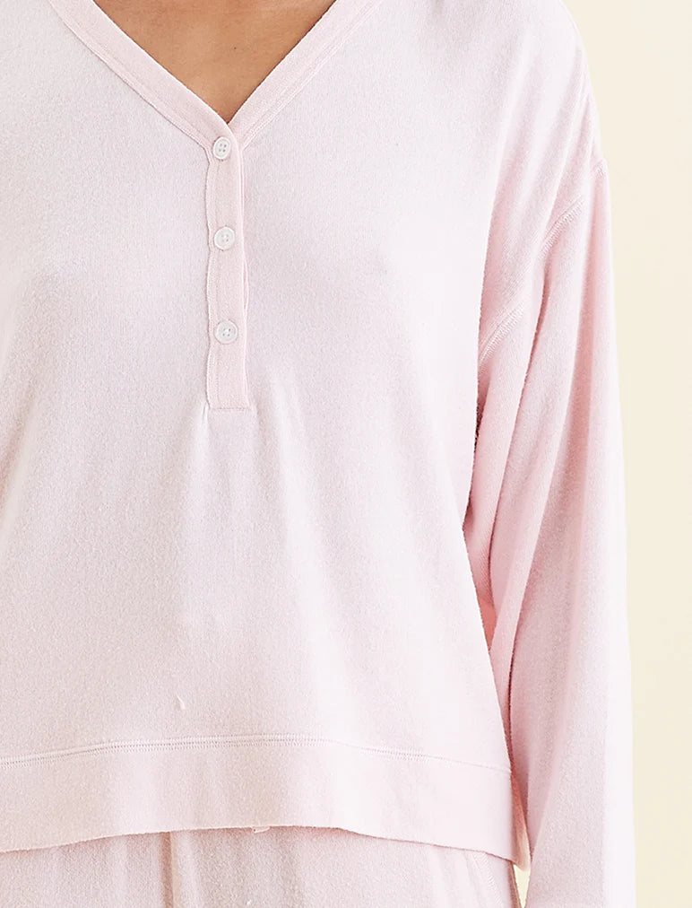 Papinelle - Feather Soft Henley Boxy LS Top | Papinelle Pink