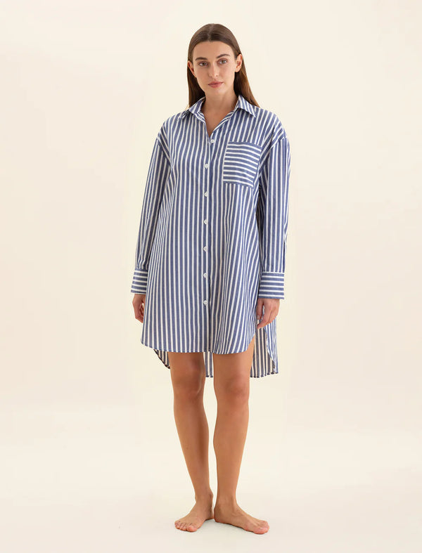 Papinelle - Cotton Stripe Shirting Nightshirt | Stripe