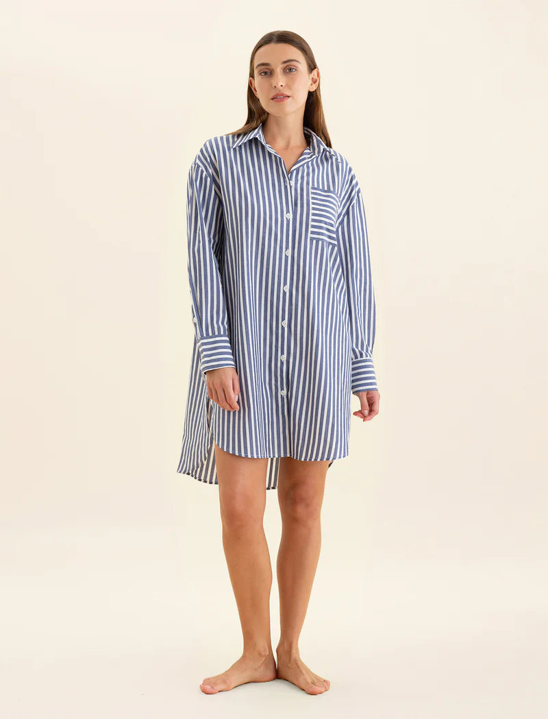 Papinelle - Cotton Stripe Shirting Nightshirt | Stripe