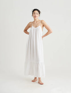 Papinelle - Ashley Textured Cotton Strappy Maxi Nightie | White