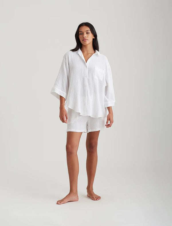 Papinelle - Ashley Textured Short Sleeve  Oversized Shirt | White