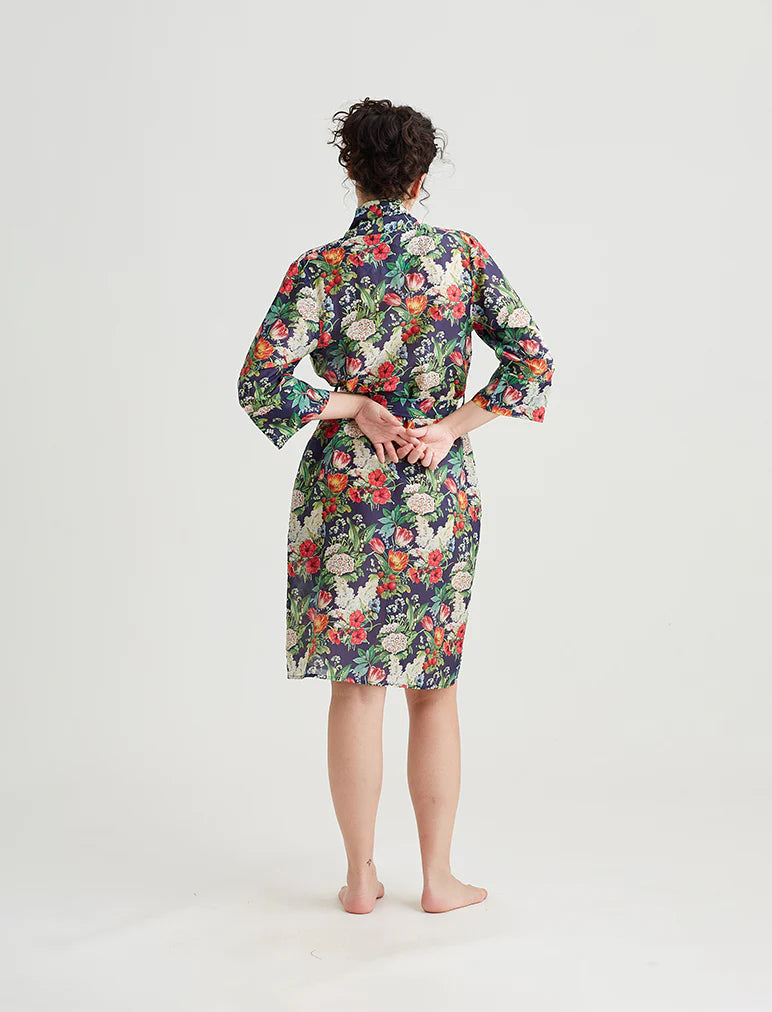 Papinelle - Clara Silk/Cotton Midi Robe | Navy