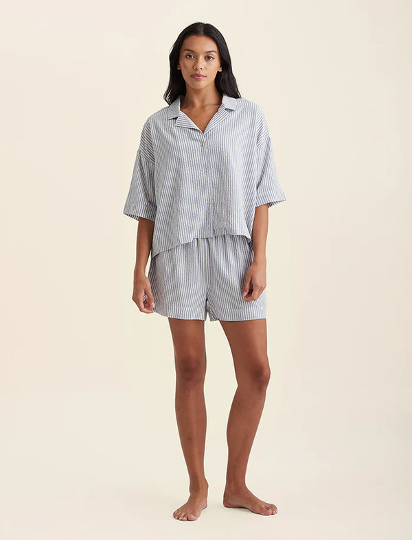 Papinelle - Sabine Seersucker Stripe Boxer PJ Set | White/French Blue