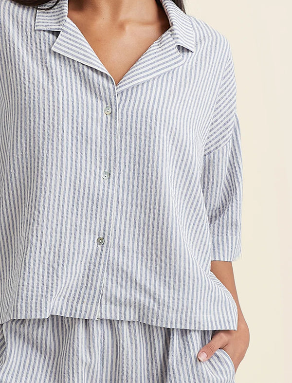 Papinelle - Sabine Seersucker Stripe Boxer PJ Set | White/French Blue