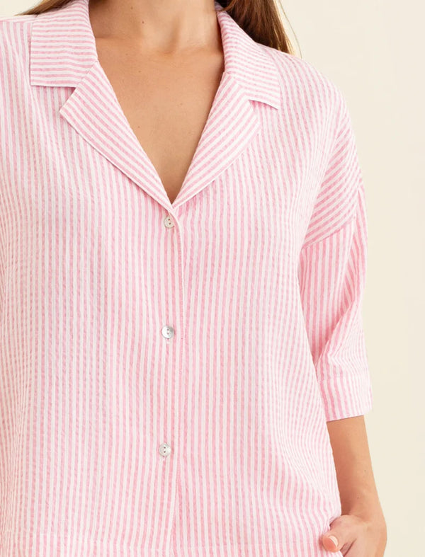 Papinelle - Sabine Seersucker Stripe Boxer PJ & Bow Scrunchie | Pink/White Stripe