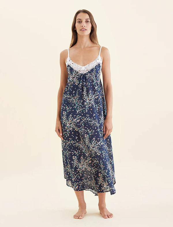 Papinelle - Cheri Blossom Lace Front Maxi Nightie | Navy