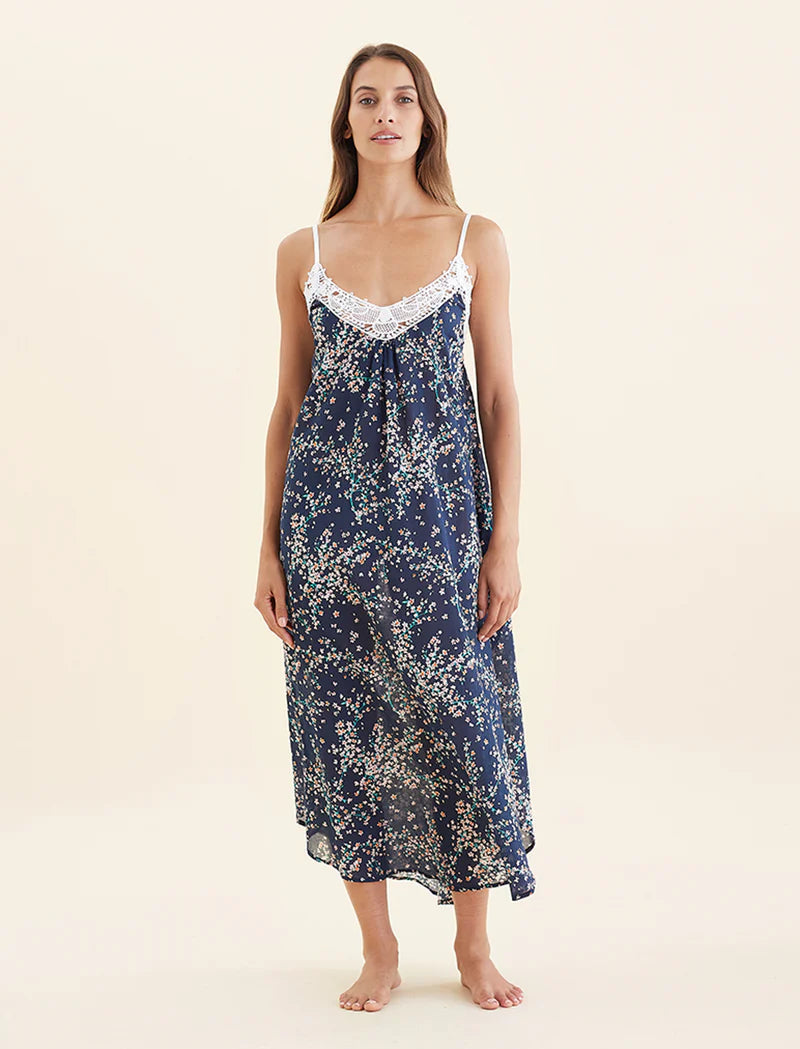 Papinelle - Cheri Blossom Lace Front Maxi Nightie | Navy