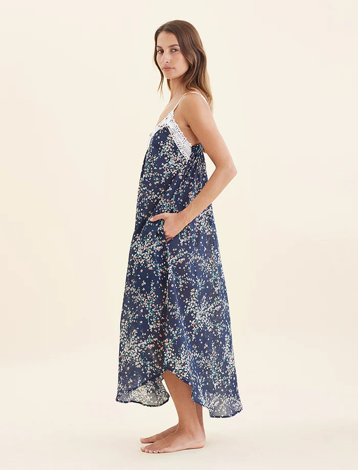 Papinelle - Cheri Blossom Lace Front Maxi Nightie | Navy