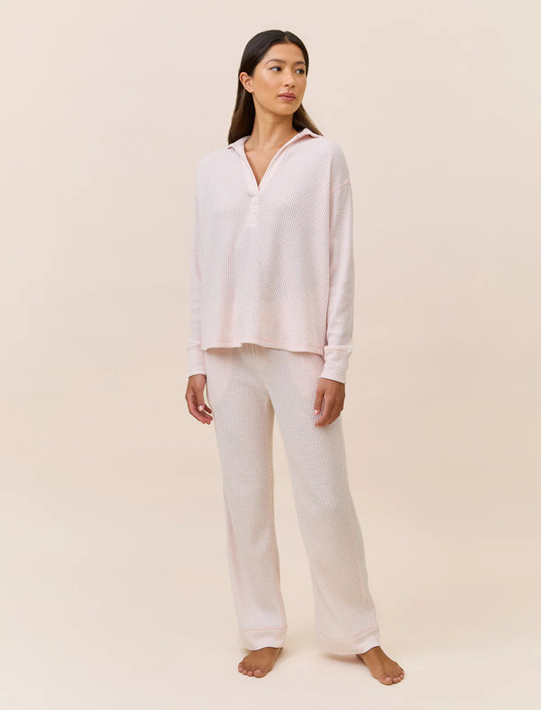 Papinelle - Super Soft Waffle Open Collared LS Top | Rose