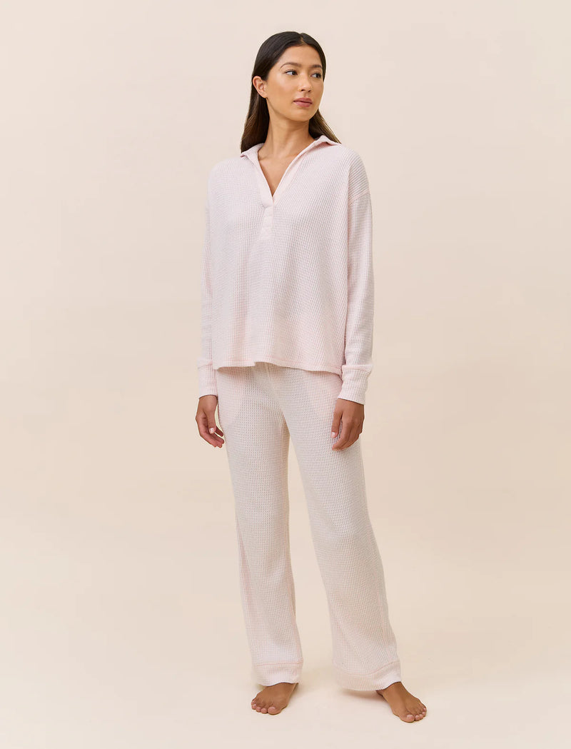 Papinelle - Super Soft Waffle Open Collared LS Top | Rose