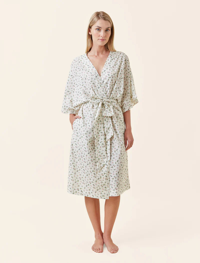 Papinelle - Swiss Dot Lace Kimono Midi Robe | Rosebud Floral