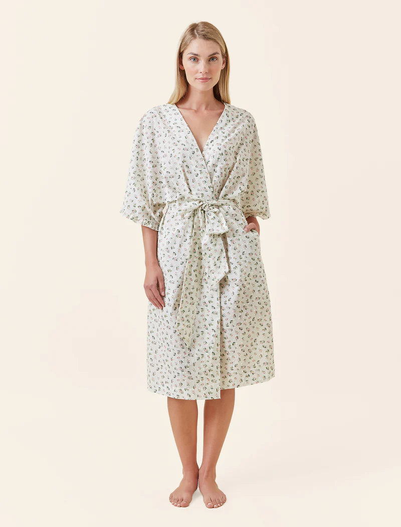 Papinelle - Swiss Dot Lace Kimono Midi Robe | Rosebud Floral