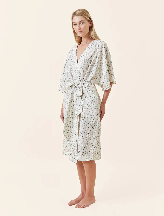 Papinelle - Swiss Dot Lace Kimono Midi Robe | Rosebud Floral