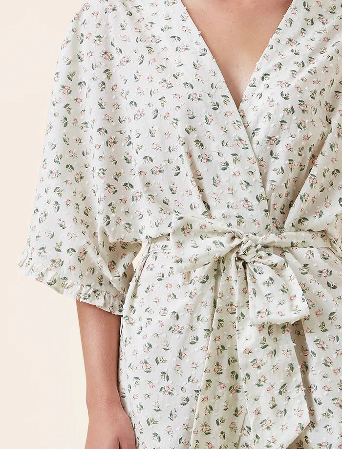 Papinelle - Swiss Dot Lace Kimono Midi Robe | Rosebud Floral