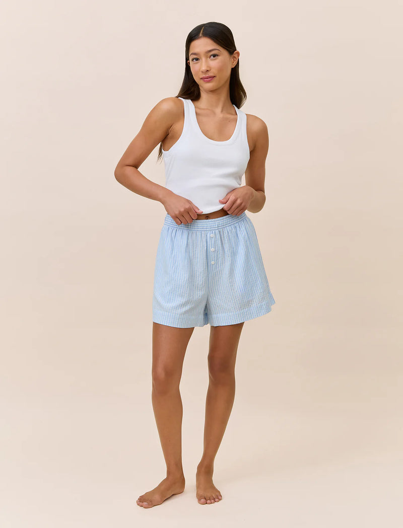 Papinelle - Sabrina Stripe Boxer & Singlet Set | Blue Bell White Stripe