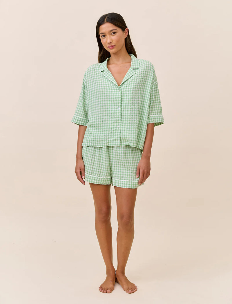 Papinelle - Seersucker Gingham Boxer PJ Set | Apple Green