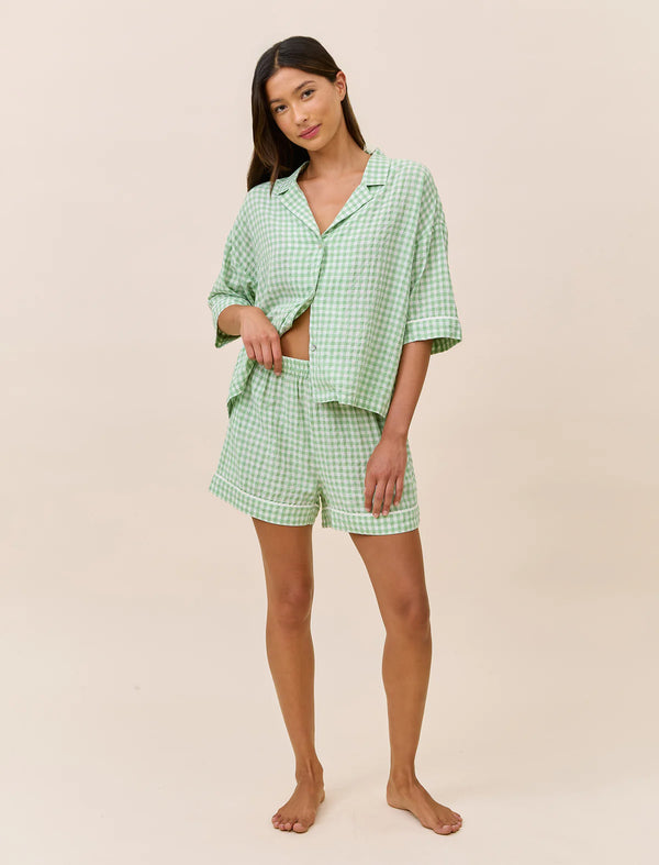 Papinelle - Seersucker Gingham Boxer PJ Set | Apple Green