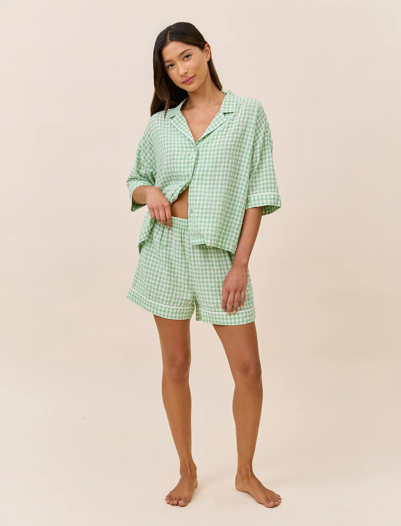 Papinelle - Seersucker Gingham Boxer PJ Set | Apple Green