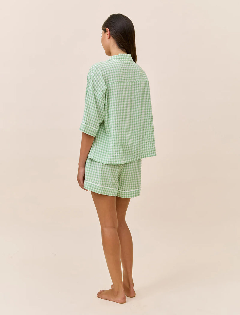 Papinelle - Seersucker Gingham Boxer PJ Set | Apple Green