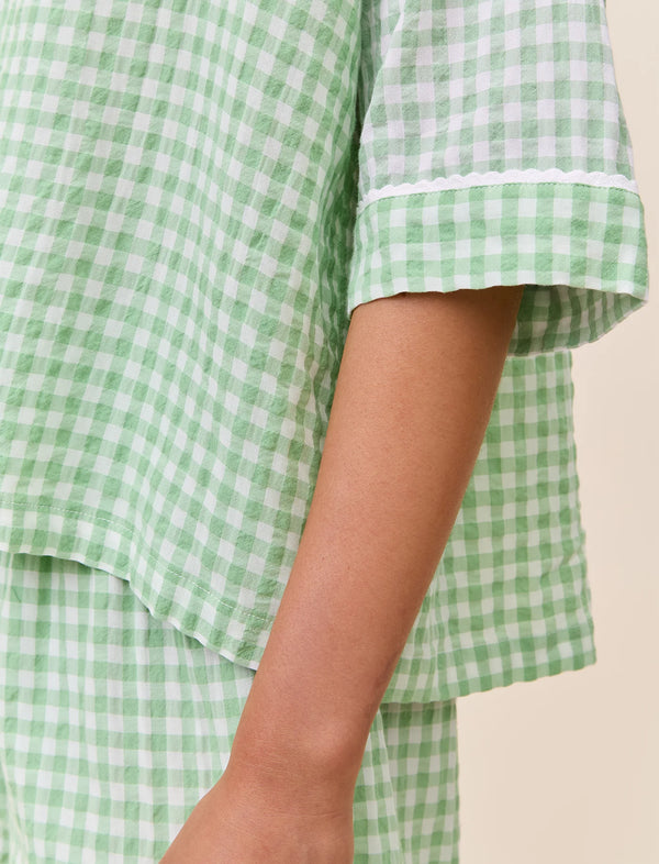 Papinelle - Seersucker Gingham Boxer PJ Set | Apple Green