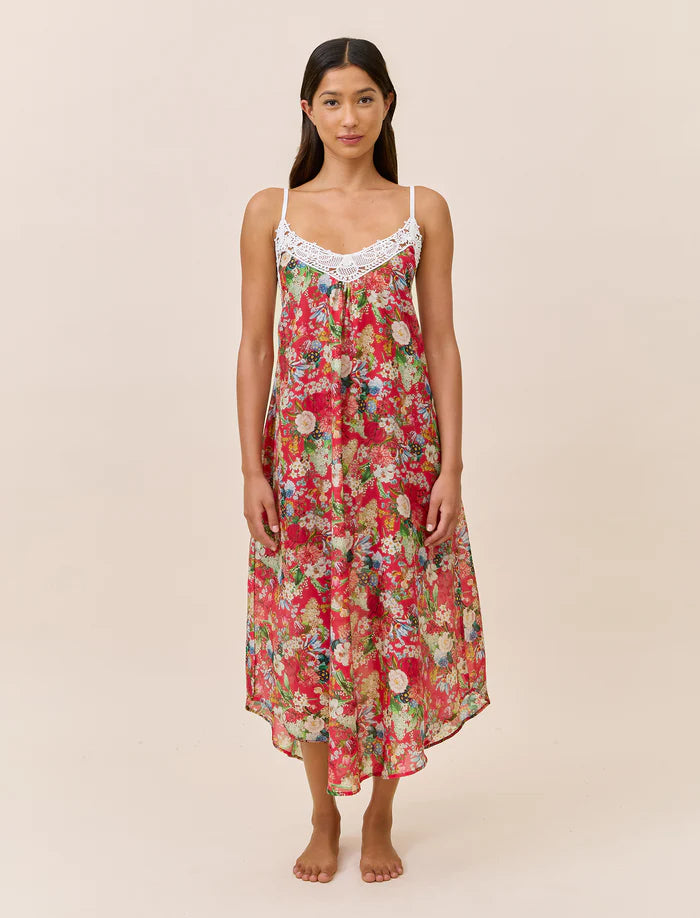 Papinelle - Holly Lace Front Maxi Nightie Cotton & Silk | Geranium