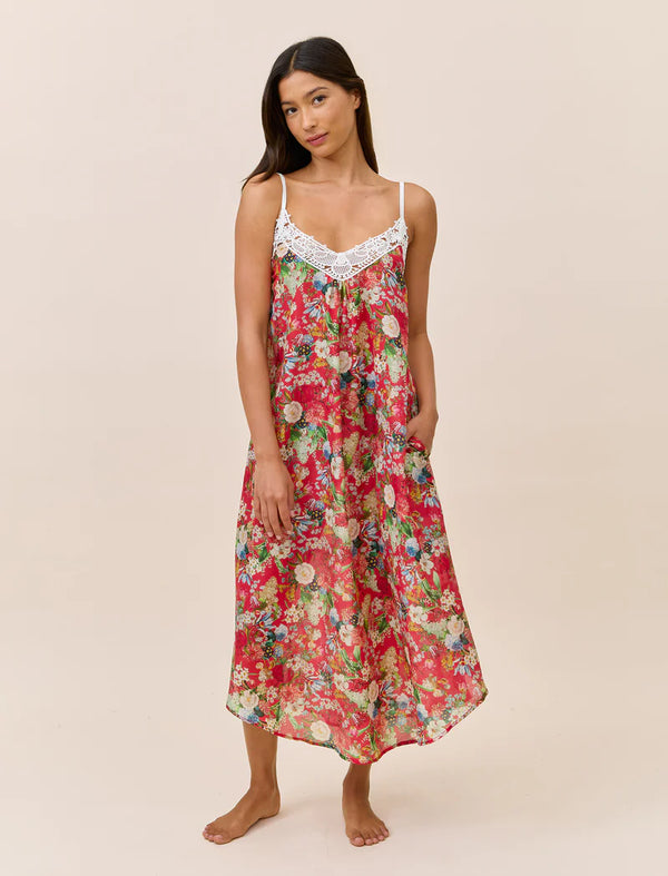 Papinelle - Holly Lace Front Maxi Nightie Cotton & Silk | Geranium