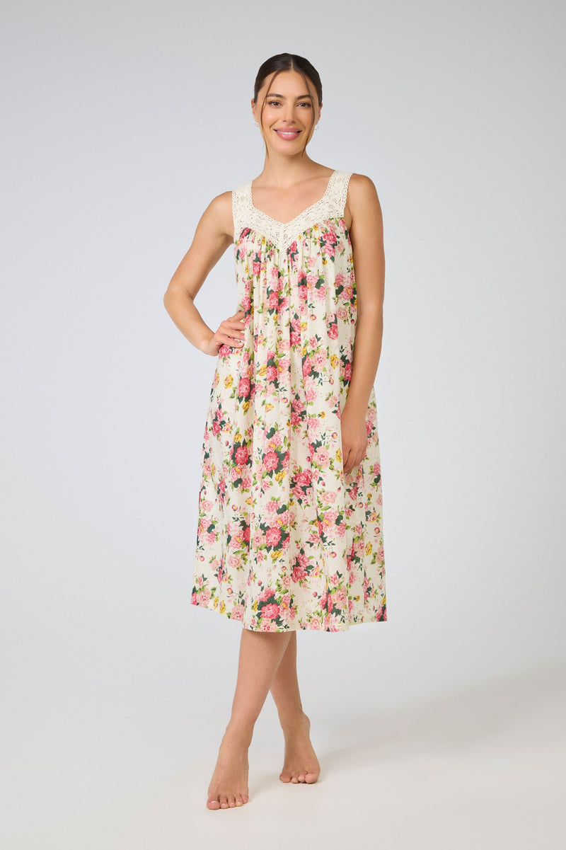 Arabella - Cotton V-Neck Laced Front Nightie | Floral