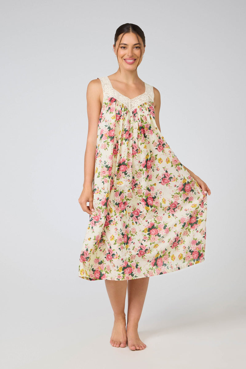Arabella - Cotton V-Neck Laced Front Nightie | Floral