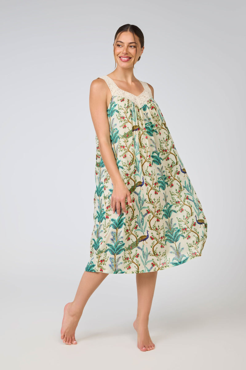Arabella - Cotton V-Neck Laced Front Nightie | Peacock