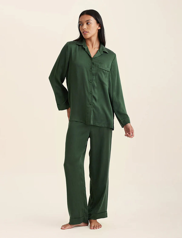 Papinelle - Audrey Mulberry Silk Full Length PJ | Forest Green