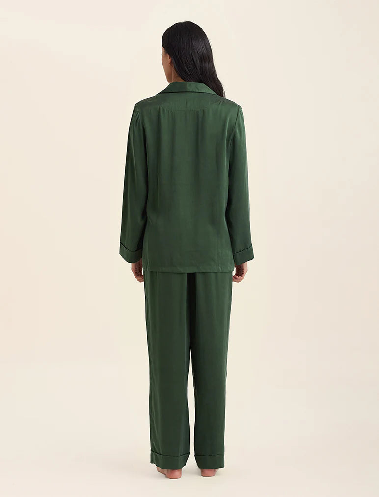 Papinelle - Audrey Mulberry Silk Full Length PJ | Forest Green