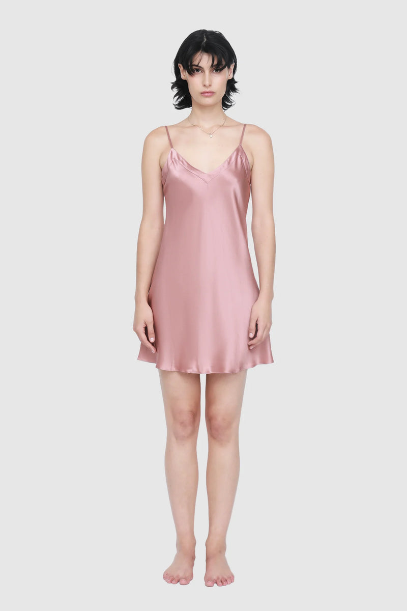 Ginia - Silk V Neck Chemise | Mauve