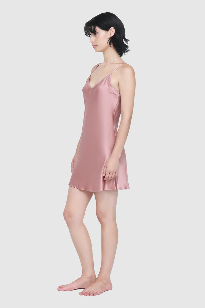 Ginia - Silk V Neck Chemise | Mauve