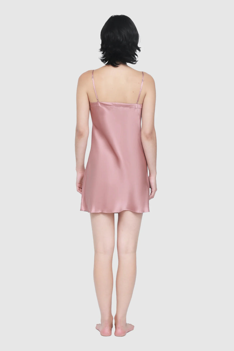 Ginia - Silk V Neck Chemise | Mauve