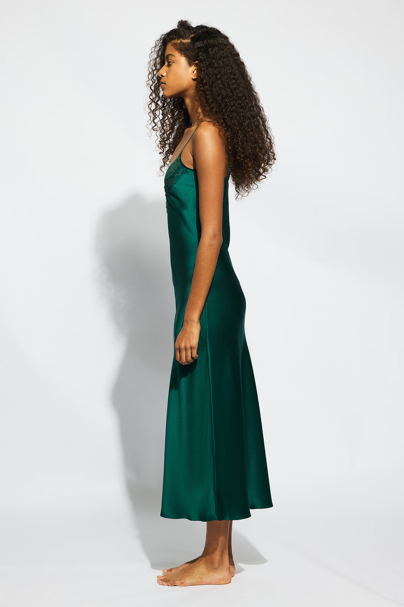 Ginia - Silk Lace Slip | Emerald