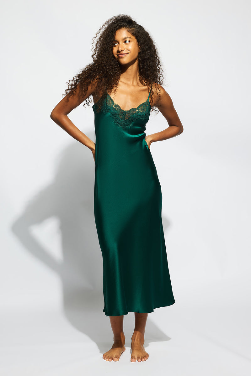 Ginia - Silk Lace Slip | Emerald