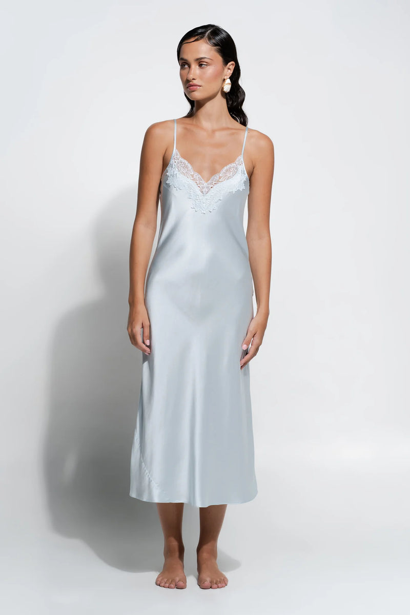 Ginia - Silk Lace Slip | Sky Blue