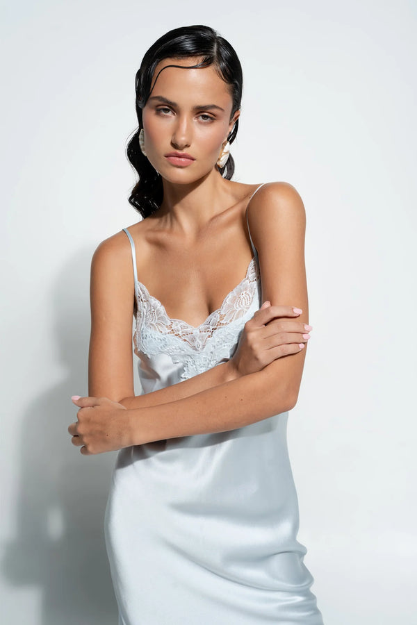 Ginia - Silk Lace Slip | Sky Blue
