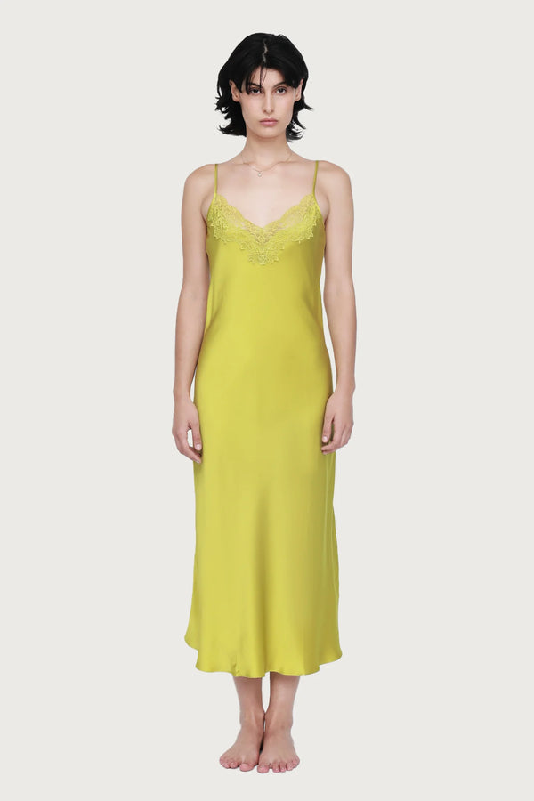 Ginia - Silk Lace Slip | Chartreuse