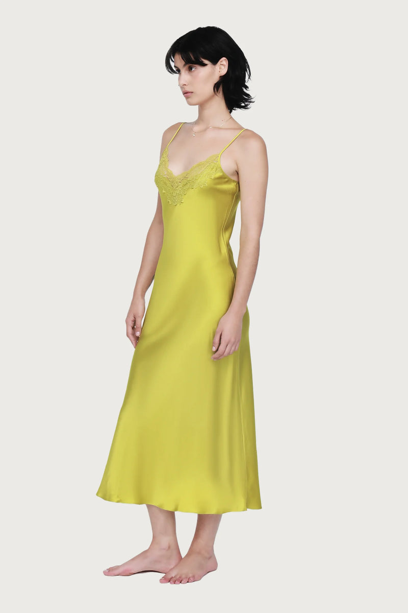 Ginia - Silk Lace Slip | Chartreuse