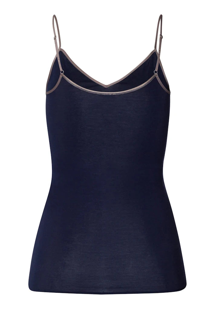 Hanro - Cotton Seamless Spaghetti Top | Deep Navy