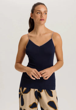 Hanro - Cotton Seamless Spaghetti Top | Deep Navy