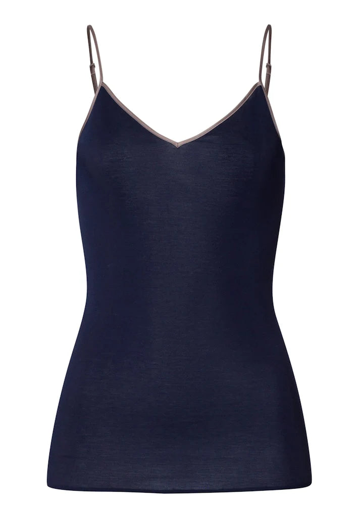 Hanro - Cotton Seamless Spaghetti Top | Deep Navy