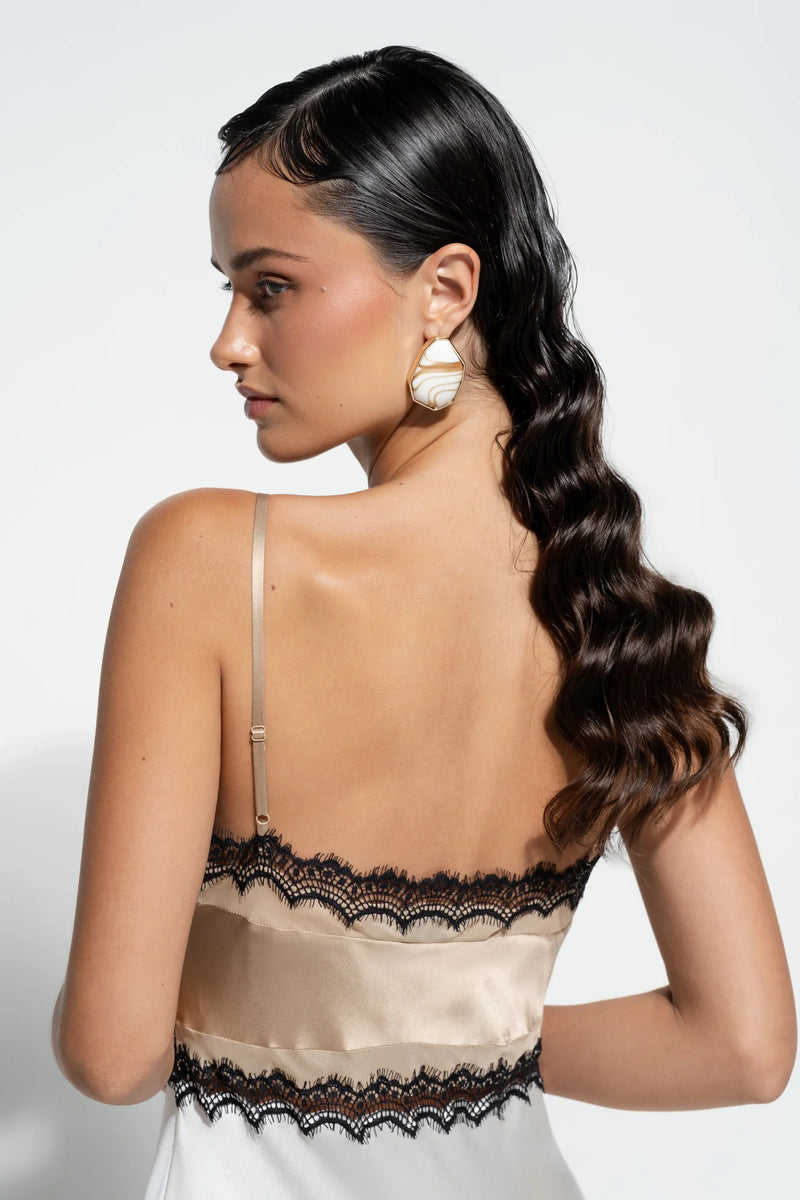 Ginia - Billie silk Slip | Gold & Cream